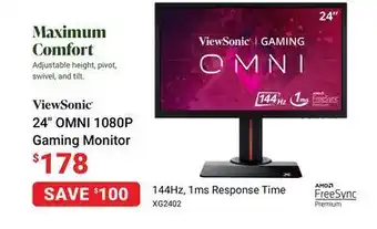 Visions Electronics Viewsonic 24" omni 1080p gaming monitor offer