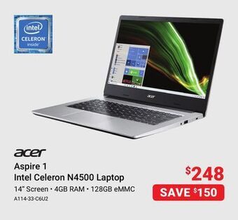 Visions Electronics Acer aspire 1 intel celeron n4500 laptop offer