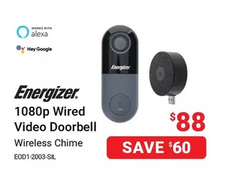 Visions Electronics Energizer 1080p wired video doorbell offer