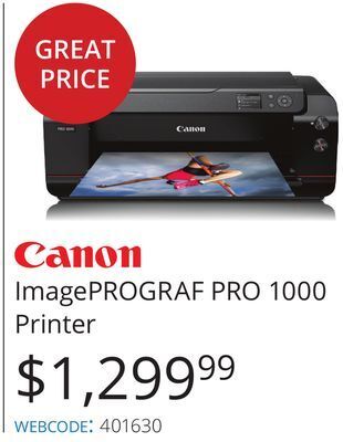Vistek Canon imageprograf pro 1000 printer offer