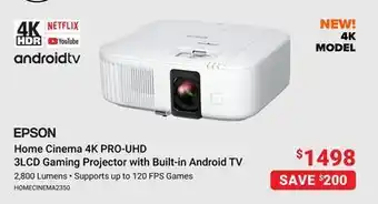 Visions Electronics Epson home cinema 4k pro-uhd 3lcd gaming projector with-in tv offer