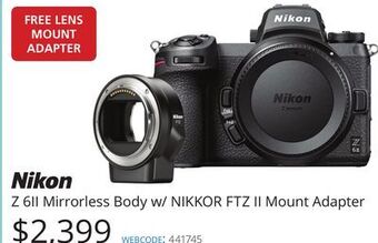 Vistek Nikon mirrorless body w/nikkor ftz ii mount adapter offer
