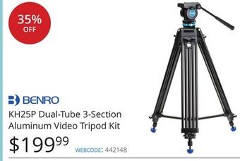 Vistek Benro kh25p dual-tube 3-section aluminum video tripod kit offer