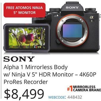 Vistek Sony ninja v 5" hdr monitor-4k60p prores recorder offer