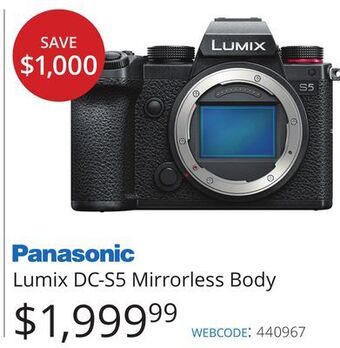 Vistek Panasonic lumix dc-s5 mirrorless body offer