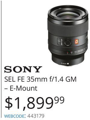 Vistek Sony sel fe 35mm f/1.4 gm-e-mount offer