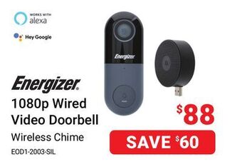 Visions Electronics Energizer 1080p wired video doorbell wireless chime offer