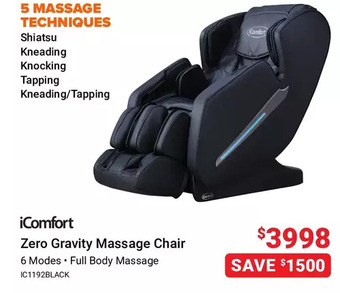 Visions Electronics Icomfort zero gravity massage chair offer