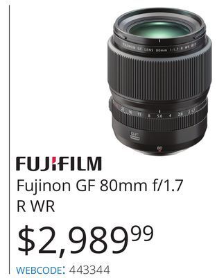 Vistek Fujifilm fujinon gf 80mm f/1.7 r wr offer