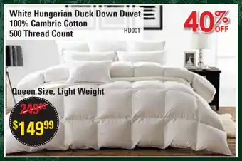 Beddington's White Hungarian Duck Down Duvet 100% Cambric Cotton 500 Thread Count offer