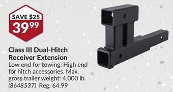 Princess Auto Class iii dual-hitch receiver extension offer