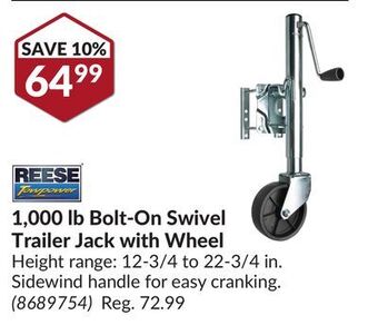 Princess Auto 1, 000 lb bolt-on swivel trailer jack with wheel offer