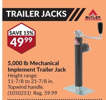 Princess Auto 5, 000 lb mechanical implement trailer jack offer