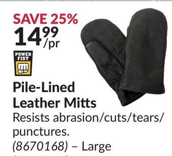 Princess Auto Pile-lined leather mitts offer