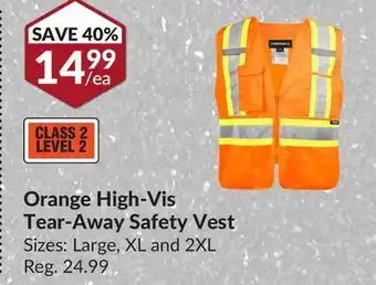 Princess Auto Orange high-vis tear-away safety vest offer