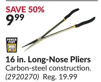 Princess Auto 16 in. long-nose pliers offer