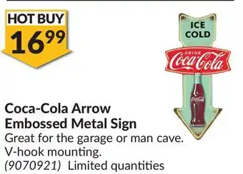 Princess Auto Coca-cola arrow embossed metal sign offer