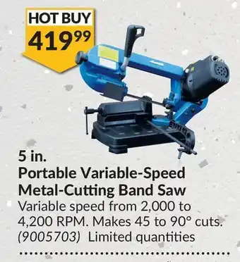 Princess Auto 5 in. portable variable-speed metal-cutting band saw offer