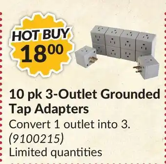 Princess Auto 10 pk 3-outlet grounded tap adapters offer