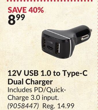 Princess Auto 12v usb 1.0 to type-c dual charger offer