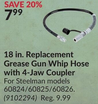 Princess Auto 18 in. replacement grease gun whip hose with 4-jaw coupler offer