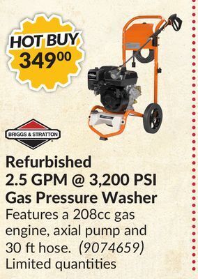 Princess Auto Refurbished 2.5 gpm @ 3,200 psi gas pressure washer offer