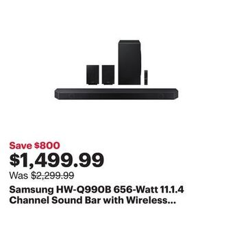 Best Buy Samsung hw-q990b 656-watt 11.1.4 channel sound bar with wireless subwoofer & up-firing rear speakers offer