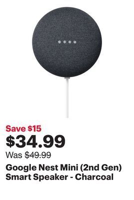 Best Buy Google nest mini (2nd gen) smart speaker - charcoal offer