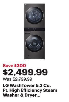 Best Buy Lg washtower 5.2 cu. ft. high efficiency steam washer & dryer laundry centre (wkex200hba) - black steel offer