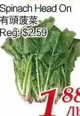 Tone Tai Supermarket Spinach head on offer