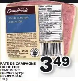IGA Compliments Country Style or Liver Pȃte 150 g offer