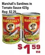 Top Food Supermarket Marshall's sardines in tomato sauce offer