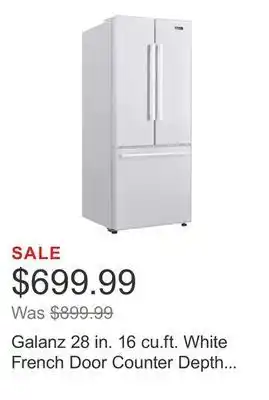 Costco Galanz 28 in. 16 cu.ft. white french door counter depth refrigerator with folding shelf offer