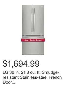 Costco Lg 30 in. 21.8 cu. ft. smudge-resistant stainless-steel french door refrigerator with smartdiagnosis offer