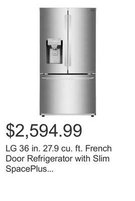 Costco Lg 36 in. 27.9 cu. ft. french door refrigerator with slim spaceplus ice system offer
