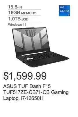 Costco Asus tuf dash f15 tuf517ze-cb71-cb gaming laptop, i7-12650h offer