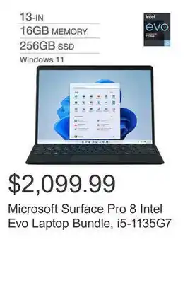 Costco Microsoft surface pro 8 intel evo laptop bundle, i5-1135g7 offer