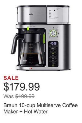 Costco Braun 10-cup multiserve coffee maker + hot water offer