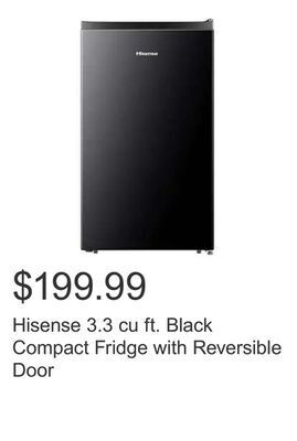 Costco Hisense 3.3 cu ft. black compact fridge with reversible door offer