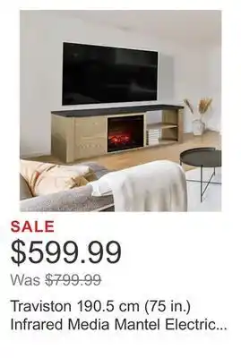 Costco Traviston 190.5 cm (75 in.) infrared media mantel electric fireplace, natural oak and dark grey offer