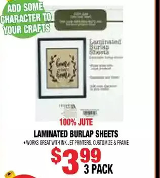 Len's Mill Stores Laminated burlap sheets offer