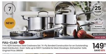 Stokes Full-clad 7-pc 18/10 stainless steel cookware set. tri-ply bonded construction for an outstanding heat distribution offer