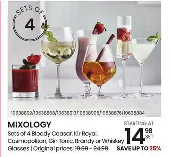 Stokes Mixology sets of 4 bloody ceasar kir royal, cosmopolitan, gin tonic, brandy or whiskey offer