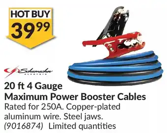 Princess Auto Schumacher 20 ft. 4 gauge maximum power booster cables offer