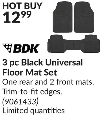 Princess Auto Bdk 3 pc black universal floor mat set offer