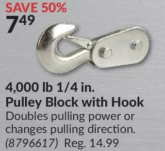 Princess Auto 4,000 lb 1/4 in. pulley block with hook offer
