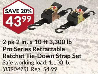 Princess Auto 2 pk 2 in. x 10 ft 3,300 lb pro series retractable ratchet tie-down strap set offer