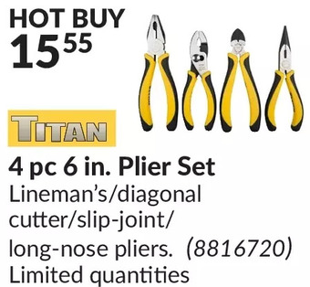 Princess Auto Titan 4 pc 6 in. plier set offer