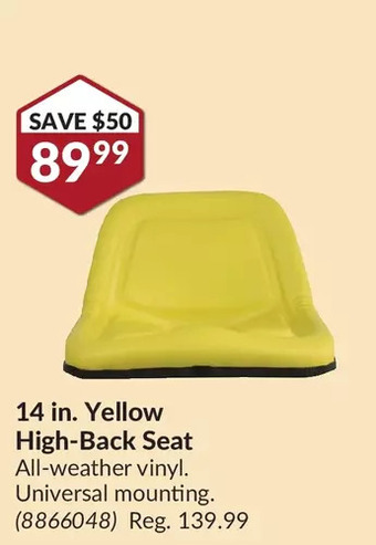 Princess Auto Braber equipment 14 in. yellow high-back seat offer