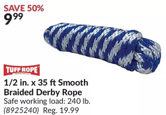 Princess Auto Tuff rope 1/2 in. x 35 ft smooth braided derby rope offer